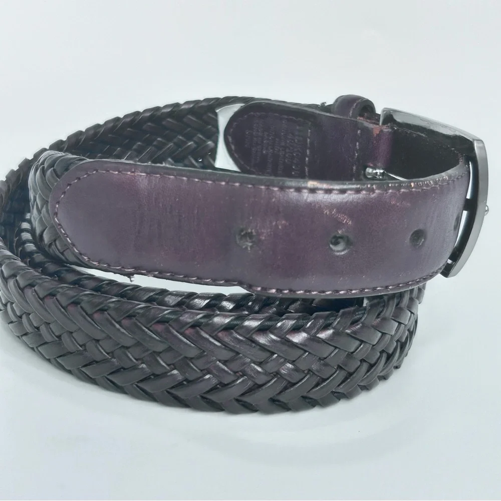 DOCKERS‎ Men’s Braided Genuine Leather Belt Dark Brown Silver Buckle Size 40/100